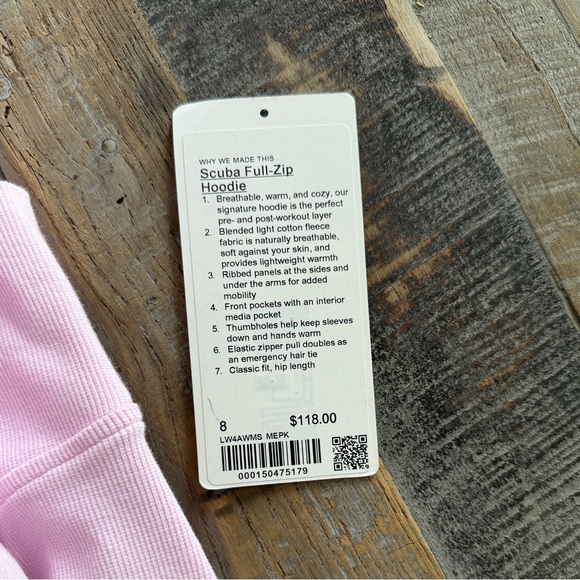 Lululemon Scuba Full-Zip Hoodie Meadowsweet Pink Size 8 - Picture 6 of 6